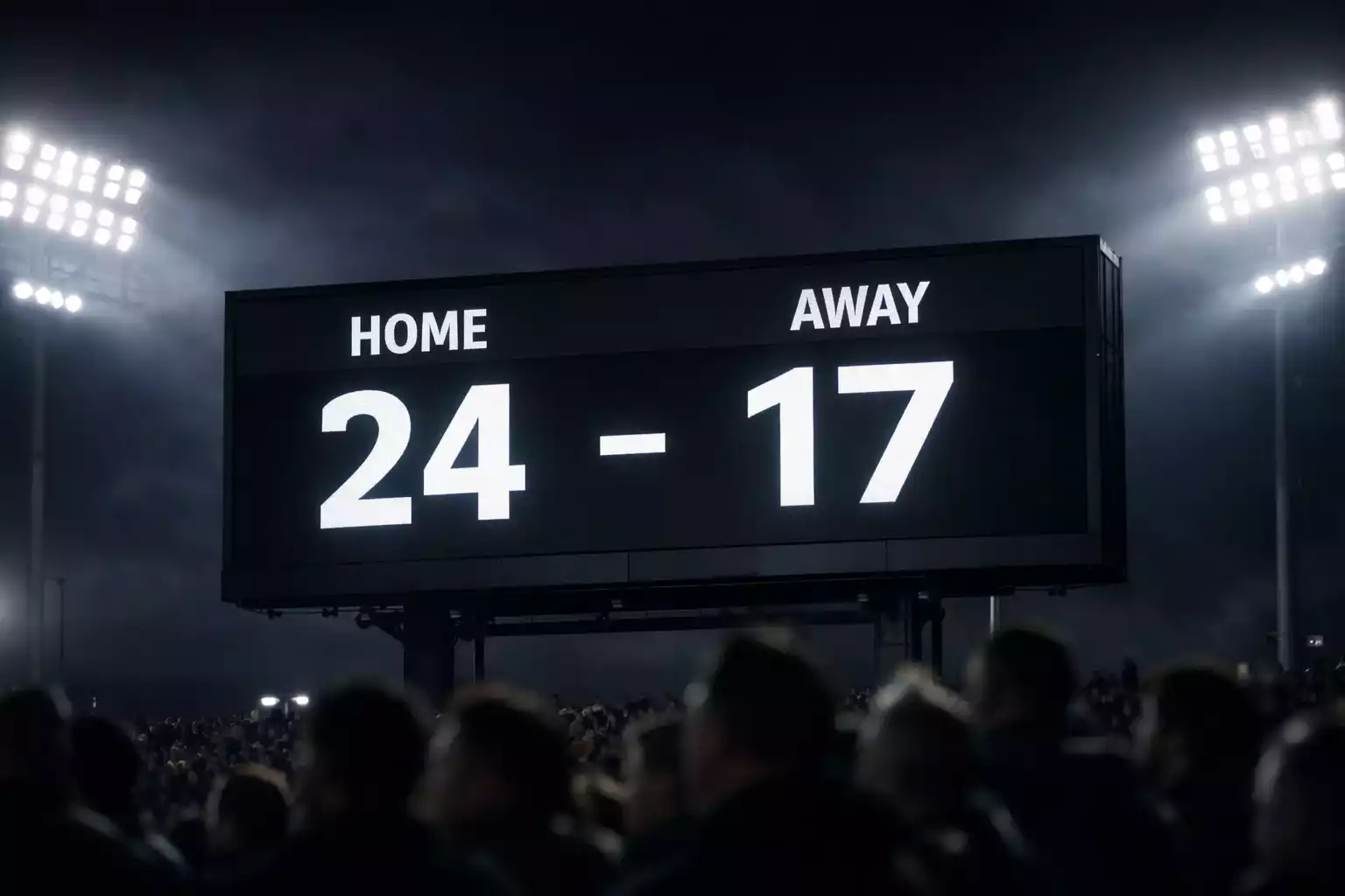 Rugby scoreboard showing point differential at a stadium