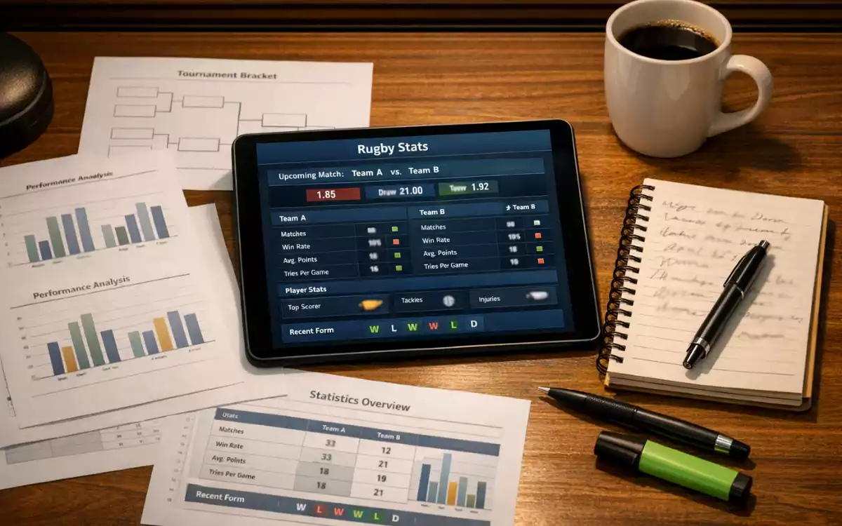 Betting strategy documents with rugby statistics and analysis